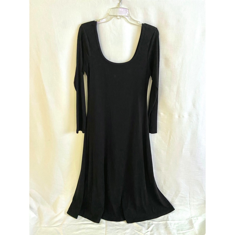 Old Navy Dress Womens Large Black Scoop Neck Fit Flare Ribbed Long Sleeve Maxi
